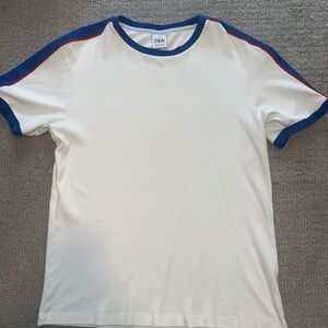 Zara White Tee with Blue Accents